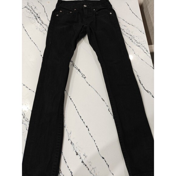 True Religion Jeans Women’s Size 27 Black Denim Skinny World Tour White Stitch - Picture 2 of 13